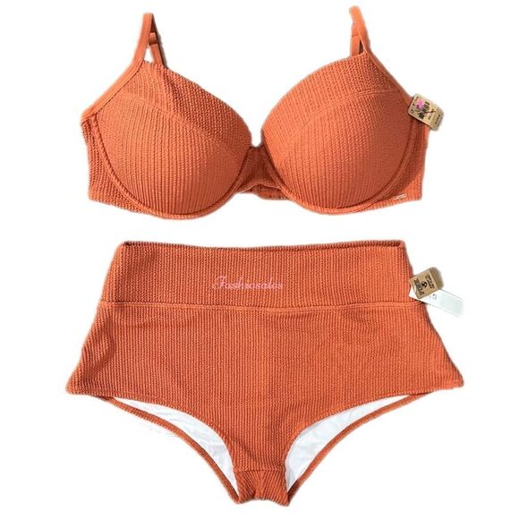 Victorias Secret Pink Swim Crinkle Push Up Padded Bikini Top Shortie Bottom Set - Picture 5 of 5